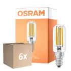 Multipack 6x Osram LED Special E14 Tubular Bulb T26 Filament Clear 6.5W 730lm - 827 Extra Warm White | Dimmable - Replaces 55W